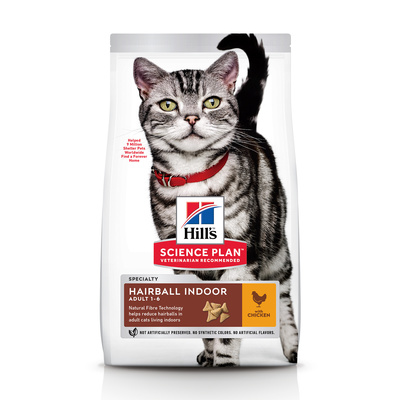 Корм Hill's Science Plan hairball Indoor, сухой корм для выведения шерсти из желудка у домашних кошек, с курицей