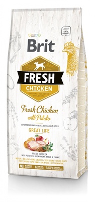 Корм Brit фреш для взрослых собак, с курицей и картофелем, Fresh Chicken/Potato Adult Great Life