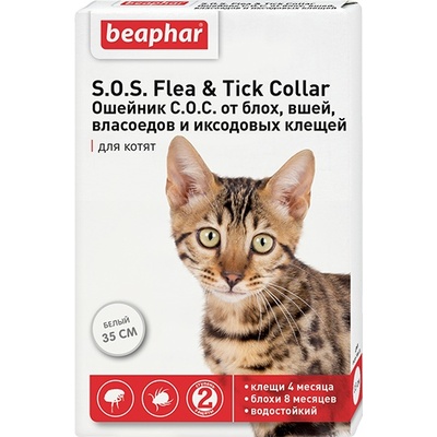 Beaphar ошейник S.O.S. от блох и клещей для котят, белый, 35 см, S.O.S Flea & Tick Collar
