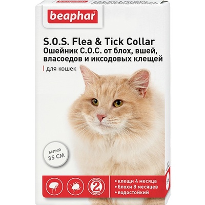 Beaphar ошейник S.O.S. от блох и клещей для кошек, белый, 35 см, S.O.S. Flea & Tick Collar