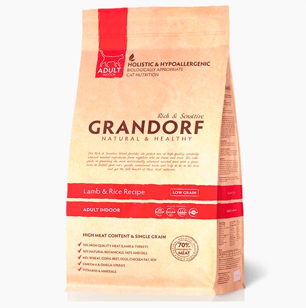 Grandorf Lamb&Rice Adult Indoor низкозерновой корм для домашних кошек с ягненком и рисом