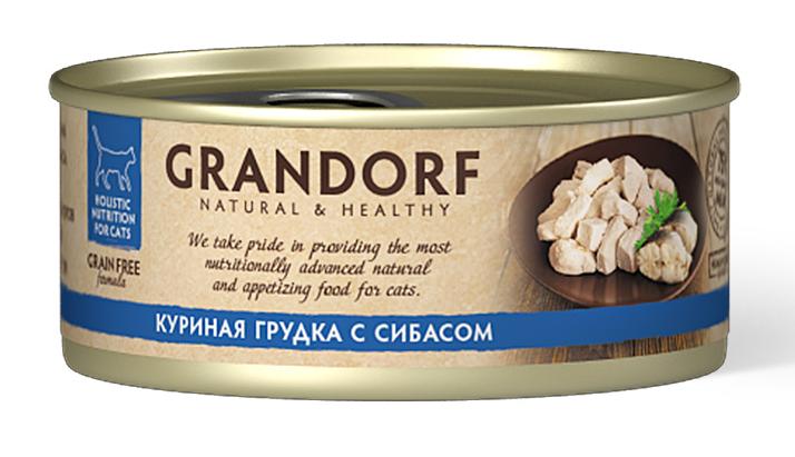 Влажный корм для кошек Grandorf Куриная грудка с сибасом