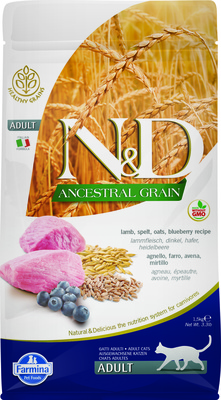 FARMINA Ancestral Grain Adult для взрослых кошек, ягненок с черникой и спельтой, низкозерновой