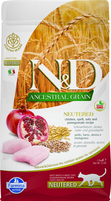 FARMINA Ancestral Grain Neutered Adult для стерилизованных кошек, курица с гранатом и спельтой, низкозерновой