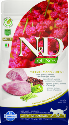 Farmina N&D GF Quinoa Weight Management корм для взрослых кошек, для контроля веса, ягненок и киноа, беззерновой