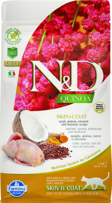 FARMINA Quinoa Skin&Coat Quail для кошек для здоровья кожи и шерсти, перепелка и киноа, беззерновой