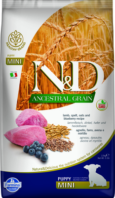 Farmina N&D LG Dog Lamb & Blueberry Puppy Mini для щенков мини пород ягненок с черникой