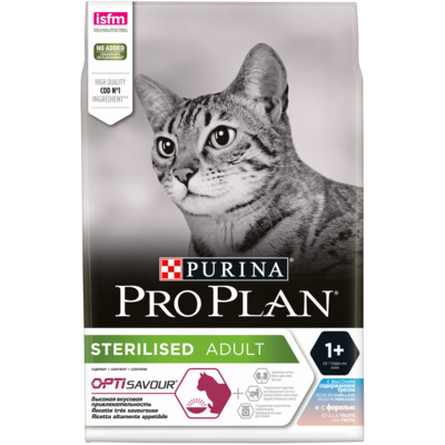 Корм Purina Pro Plan для кастрированных котов и стерилизованных кошек, с треской и форелью, Opti Savuor Sterilised Adult