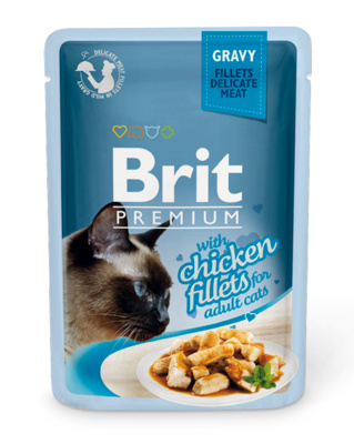 Brit паучи Premium для кошек: кусочки из куриного филе в соусе
