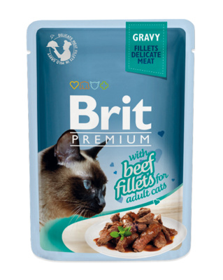 Brit паучи Premium для кошек: кусочки из филе говядины, в соусе