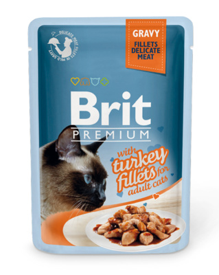 Brit паучи Premium для кошек: кусочки из филе индейки в соусе