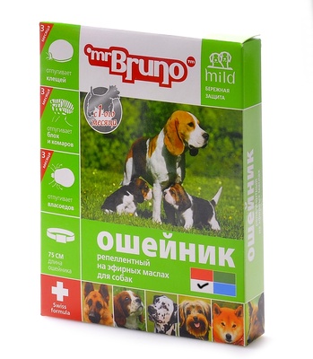 Mr Bruno ошейник от блох, клещей, комаров для собак и щенков с 4 недель, 75 см, белый