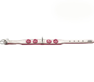 Hunter ошейник Daisy 32 (24-28 см) кожа с цветочками белый/розовый
