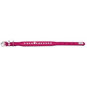 Hunter ошейник Cristal Line Petit 24 кожа крупные стразы розовый/черный