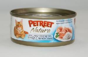 Petreet консервы для кошек кусочки розового тунца с анчоусами 70 г