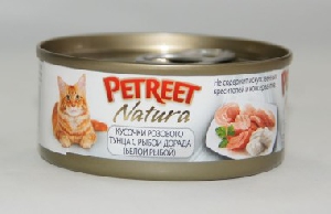 Petreet консервы для кошек кусочки розового тунца с рыбой дорада 70 г