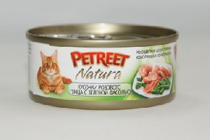 Petreet консервы для кошек кусочки розового тунца с зеленой фасолью 70 г