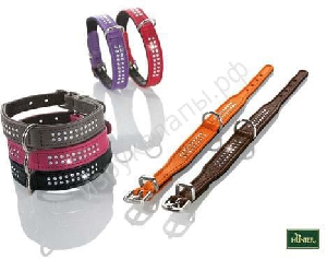 Hunter ошейник Diamond petit 24 кожа 2 ряда страз розовый, фото №2