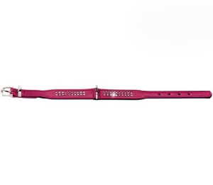 Hunter ошейник Diamond petit 24 кожа 2 ряда страз розовый