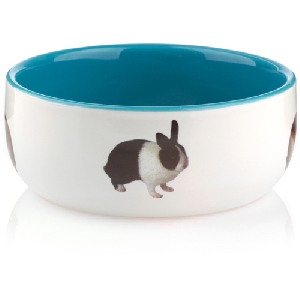 Beeztees Миска керамическая с изображением кролика, голубая 11,5см