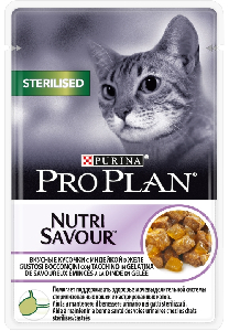 Purina Pro Plan кусочки в желе для кастрированных кошек с индейкой, Sterilised