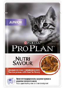 Purina Pro Plan кусочки в соусе для котят с говядиной, Junior