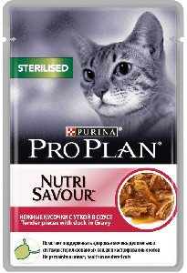 Purina Pro Plan кусочки в соусе для кастрированных кошек с уткой, Sterilised