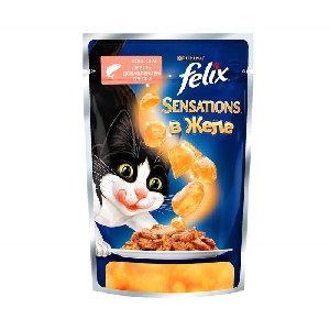 Felix sensations кусочки в желе для кошек с лососем и треской