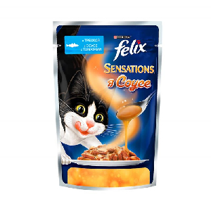 Felix sensations кусочки в соусе для кошек треска с томатом Felix sensations кусочки в соусе для кошек треска с томатом
