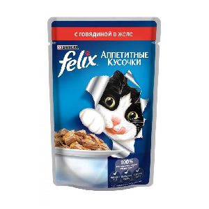 Felix кусочки в желе для кошек с говядиной