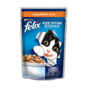 Felix кусочки в желе для кошек с индейкой