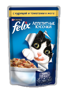 Felix кусочки в желе для кошек с курицей и томатами