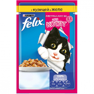 Felix кусочки в желе для котят с курицей