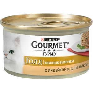 Консервы паштет для кошек нежные Gourmet Gold биточки с индейкой и шпинатом
