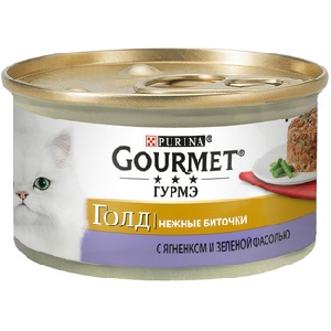 Консервы паштет для кошек нежные Gourmet Gold биточки с ягненком и фасолью