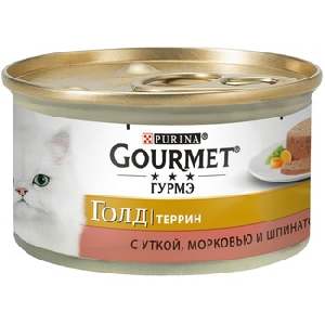Кусочки в паштете для кошек с уткой, морковью и шпинатом по-французски