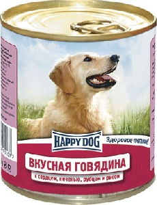 Консервы для собак с говядиной, сердцем, печенью, рубцом и рисом