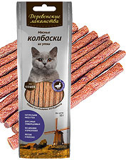 Деревенские Лакомства «Традиционные» мясные колбаски из утки для кошек Деревенские Лакомства «Традиционные» мясные колбаски из утки для кошек
