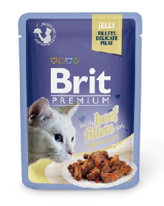 Brit паучи Premium для кошек: кусочки в желе из филе говядины
