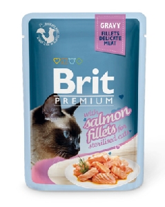 Brit паучи Premium для стерилизованных кошек: кусочки из филе лосося в соусе